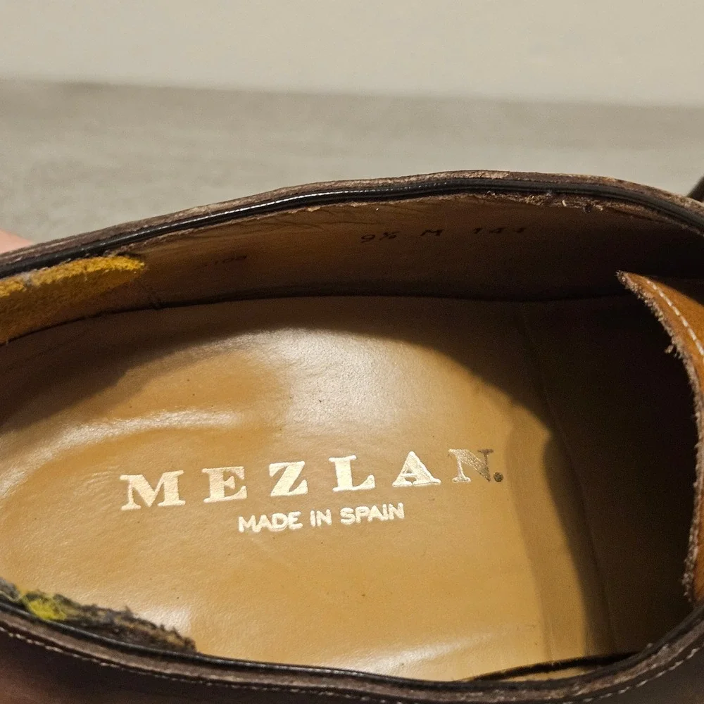 Mezlan S108 Mens Brown Patina Asymmetrical Oxford Leather Square Toe Spain 9.5 M